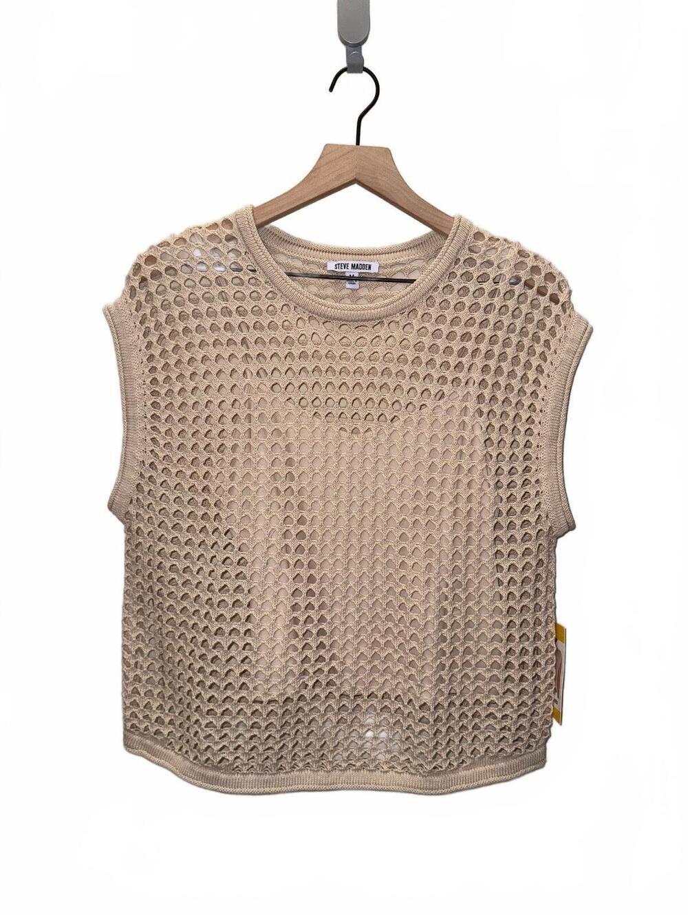 Steve Madden Medium Beige Crochet Sleeveless Top